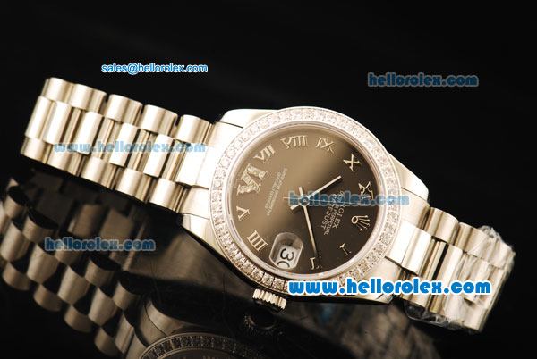 Rolex Datejust Automatic Movement Full Steel with ETA Coating Case and Chocolate Dial-Diamond Bezel - Click Image to Close